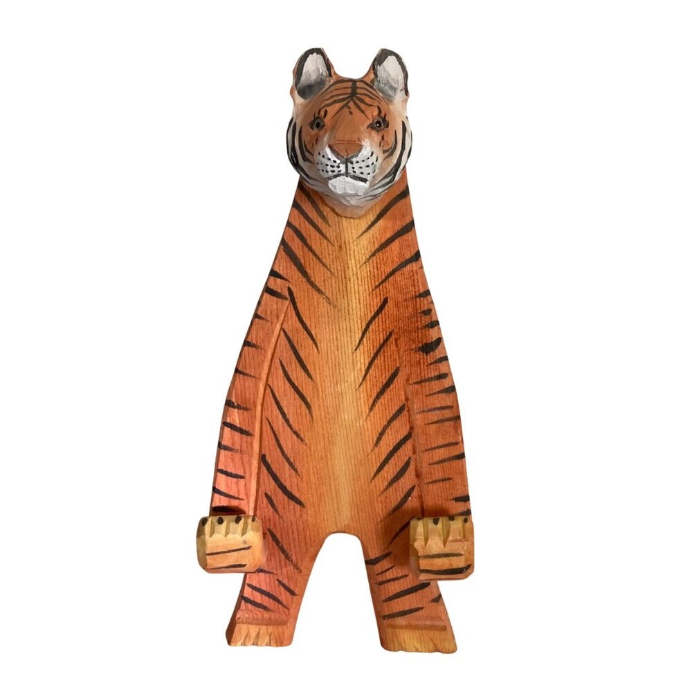 Wooden Carved Tiger Hand Painted Picture Stand Easel